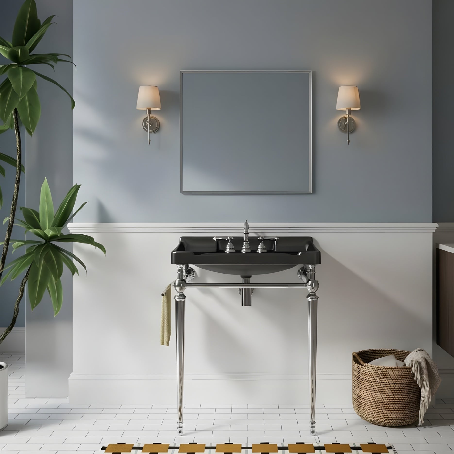 Wall-Mounted Bathroom Vanity with Ceramic Basin and Metal Legs