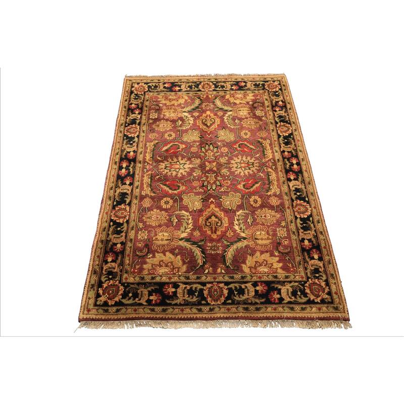5'11''x8'10'' Hand Knotted Wool Plum Agra Botanical Plush Pile Oriental Area Rug - 5' 11'' x 8' 10''