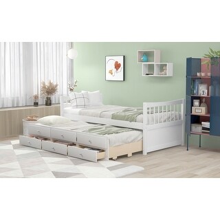 Daybed with Trundle and Drawers, Twin Size, White No Box Spring Required