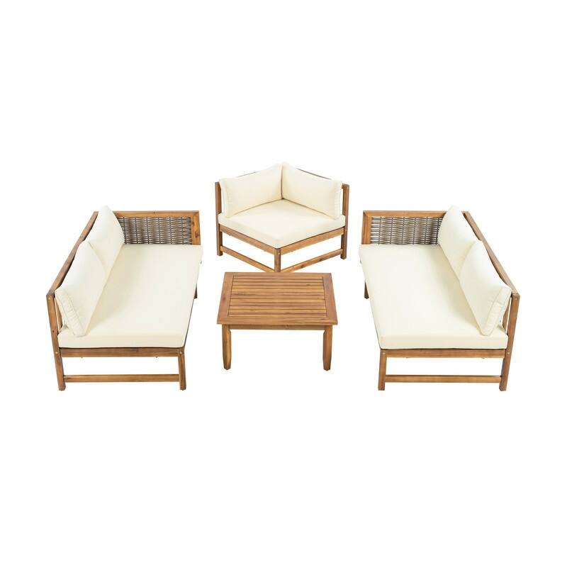Premium Sectional Outdoor Sofa Set with Waterproof Beige Cushions for Comfortable Seating
