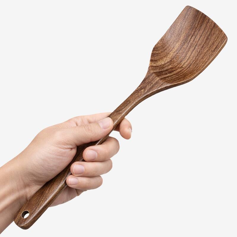 Cheer Collection Teak Wood Cooking Spatula with Ergonomic Handle for Nonstick Cookware - Brown