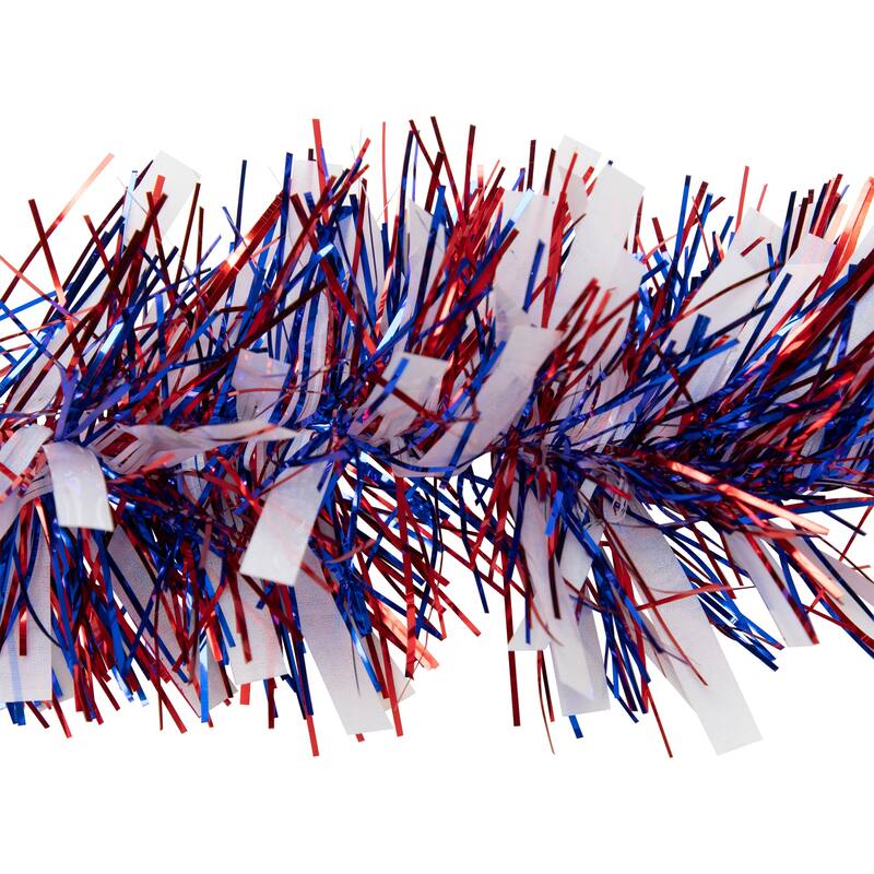 12' x 4" RedBlue Wide Cut Patriotic Tinsel Christmas Garland Unlit