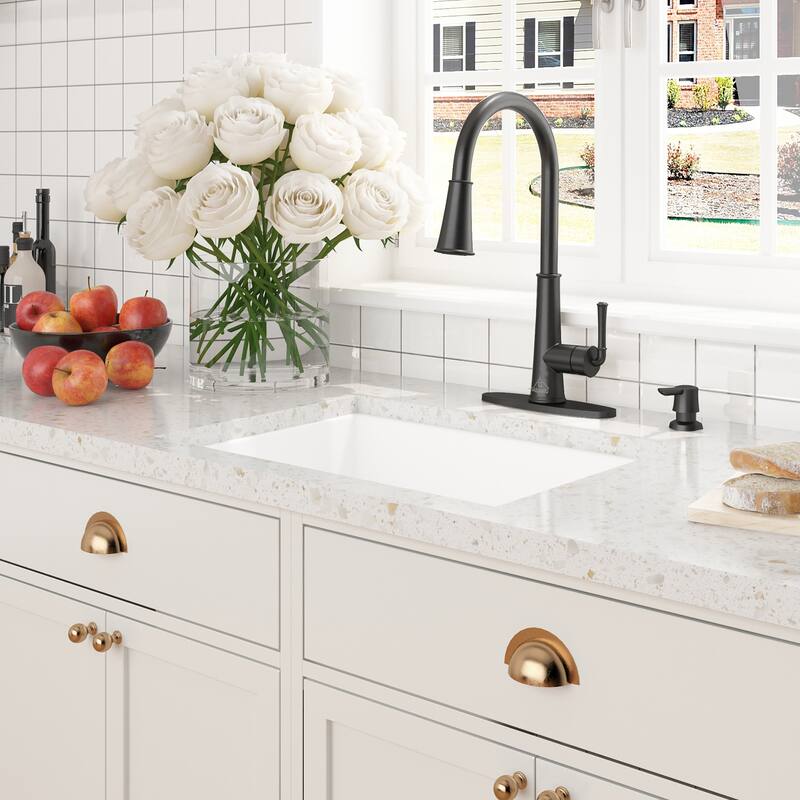 CASAINC All-in-One Fireclay 27 in. Single Bowl Undermount Kitchen Sink with Infrared Sensor Kitchen Faucet and Accessories
