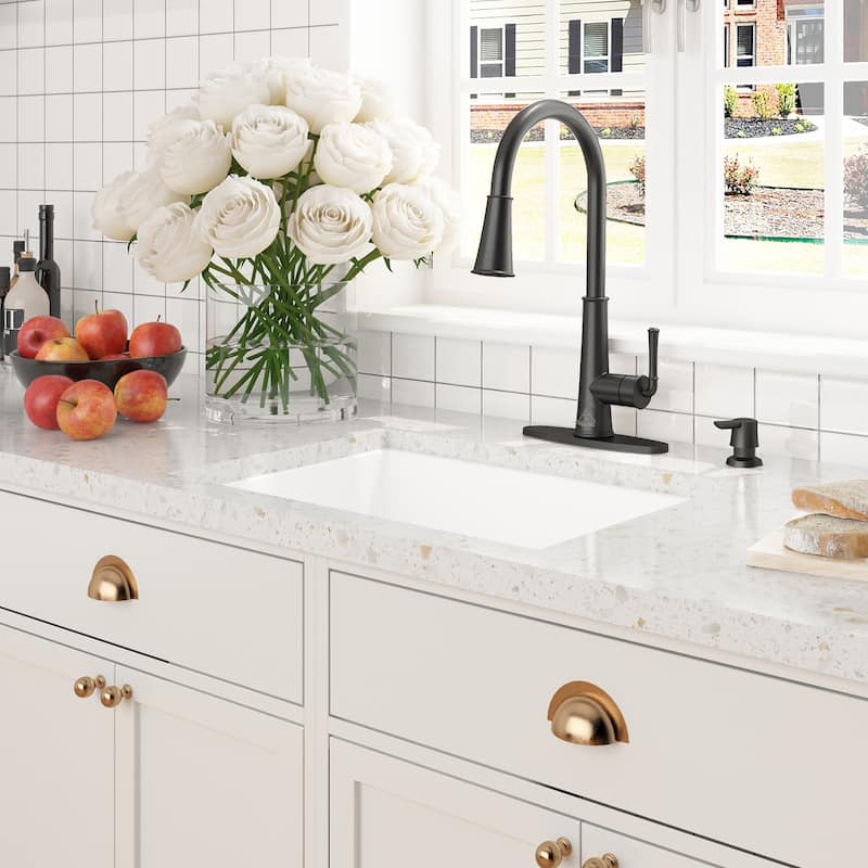CASAINC Undermount Single Bowl Fireclay Kitchen Sink with Bottom Grid and Strainer, cUPC Certified