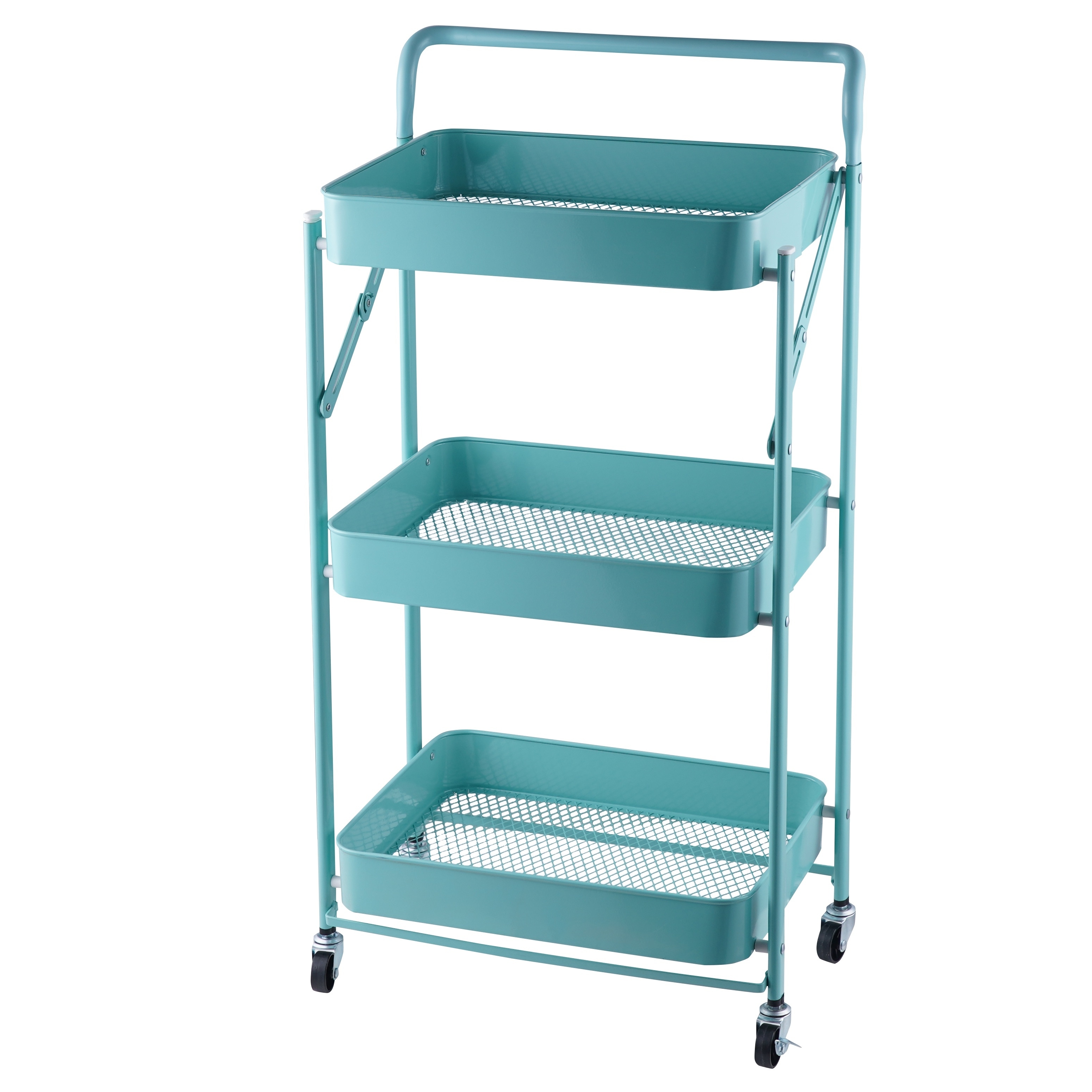 Innovaze Foldable 3-Tier Metal Utility Rolling Cart with Locking Wheels, Space-Saving Storage Organizer