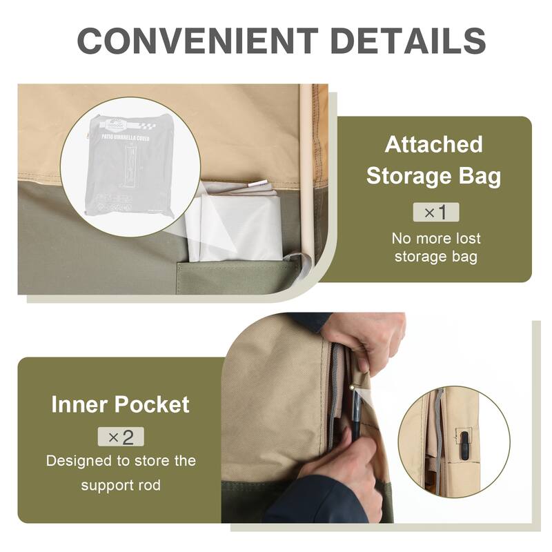 Aoodor Heavy Duty Patio Umbrella Cover for 8-11ft Double-Sided Umbrella