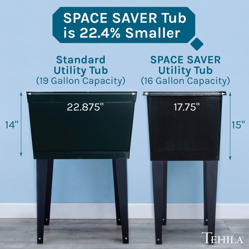 TEHILA Black 16-Gallon Space Saver Utility Sink Laundry Tub with Gooseneck Faucet