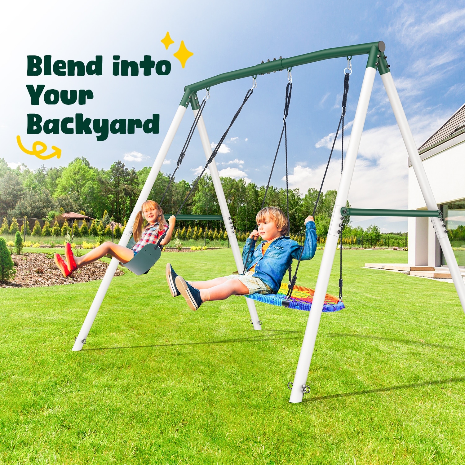 Hapfan 600lbs Heavy Duty Swing Set For Kids, Outdoor Playground