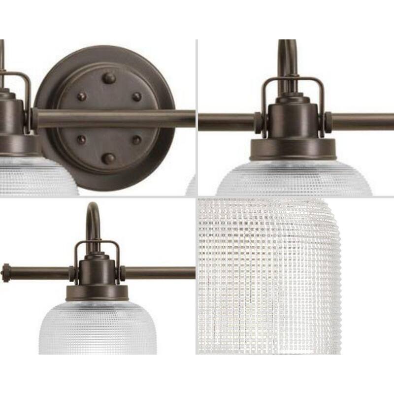 Archie Collection Three-Light Venetian Bronze Clear Double Prismatic Glass Coastal Bath Vanity Light - 8.75" x 26.25" x 7.25"