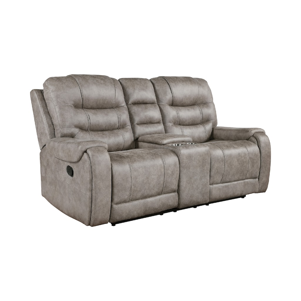 Erron Manual Double Recliner Loveseat with Console, Gray Brown 77 Inch