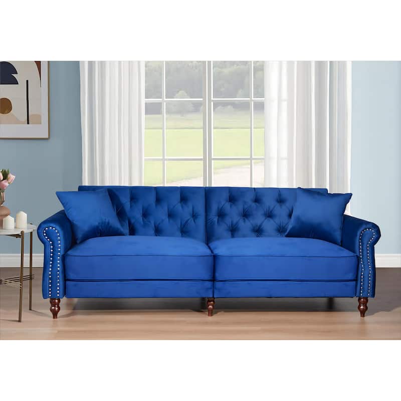 87.8'' Convertible Velvet Sofa Bed Sleeper Futon - Blue