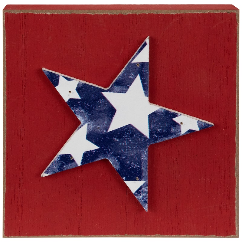 Set of 3 Stars and Stripes Americana Wooden Plaques 4.25" - Red White and Blue