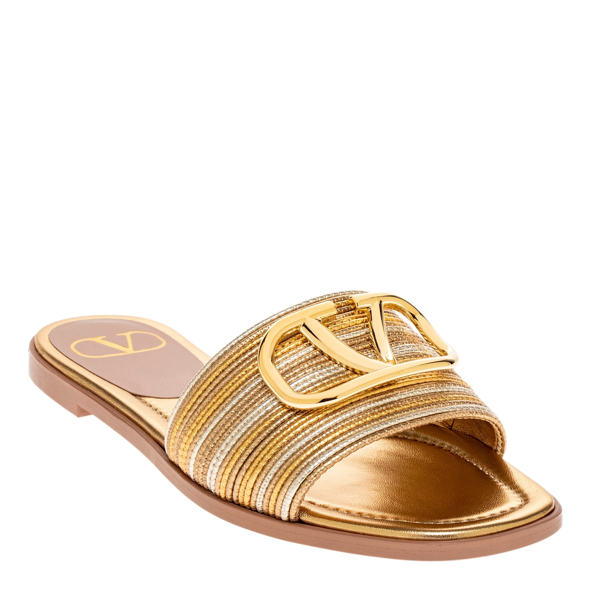 Valentino Vlogo Signature Metallic Slides - Overstock - 42955643