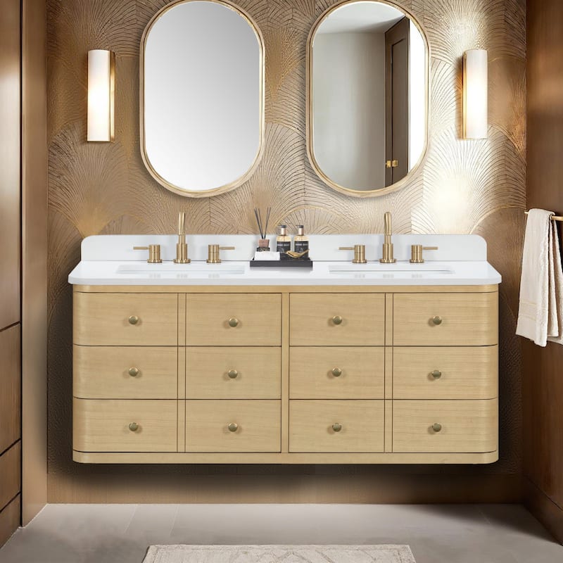 Serena Bathroom Vanity in Light Oak with White Engineered Stone Top