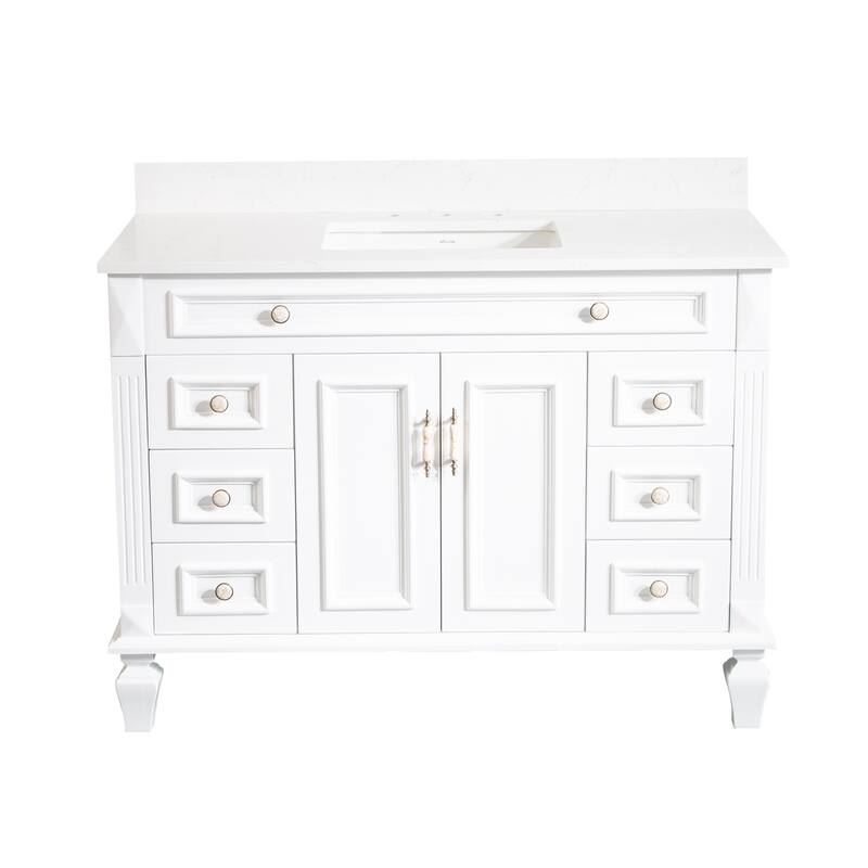 35'' H X48''W Solid Wood Bath Vanity with Stain-resistant Carrera White Quartz Top and Single Sink