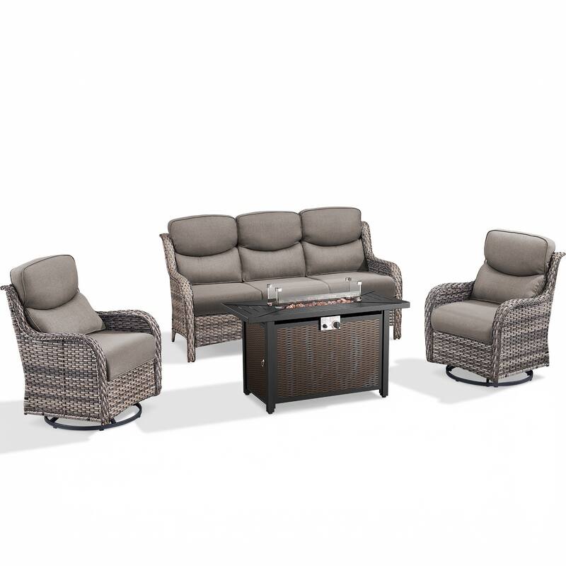 Pocassy 4/5 Piece Patio Sofa Furniture Set with 43" Fire Pit Table
