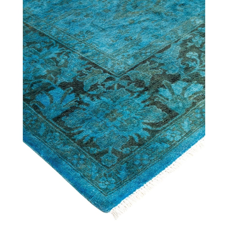 Overton Hand Knotted Wool Vintage Inspired Modern Contemporary Overdyed Blue Area Rug - 4' 1" x 6' 3"