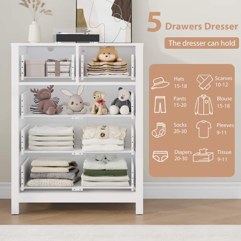 5 Drawer Dresser for Bedroom, Modern Wooden Storage Chest Organizer with Drawers