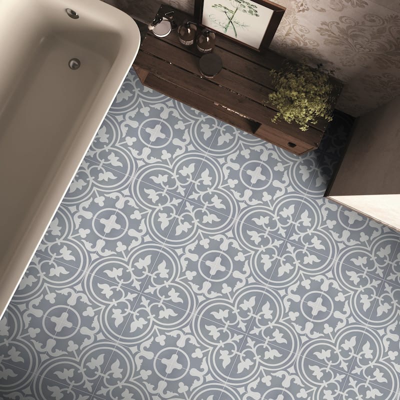 Casa Handmade Cement Tile, 8x8, Grey-White