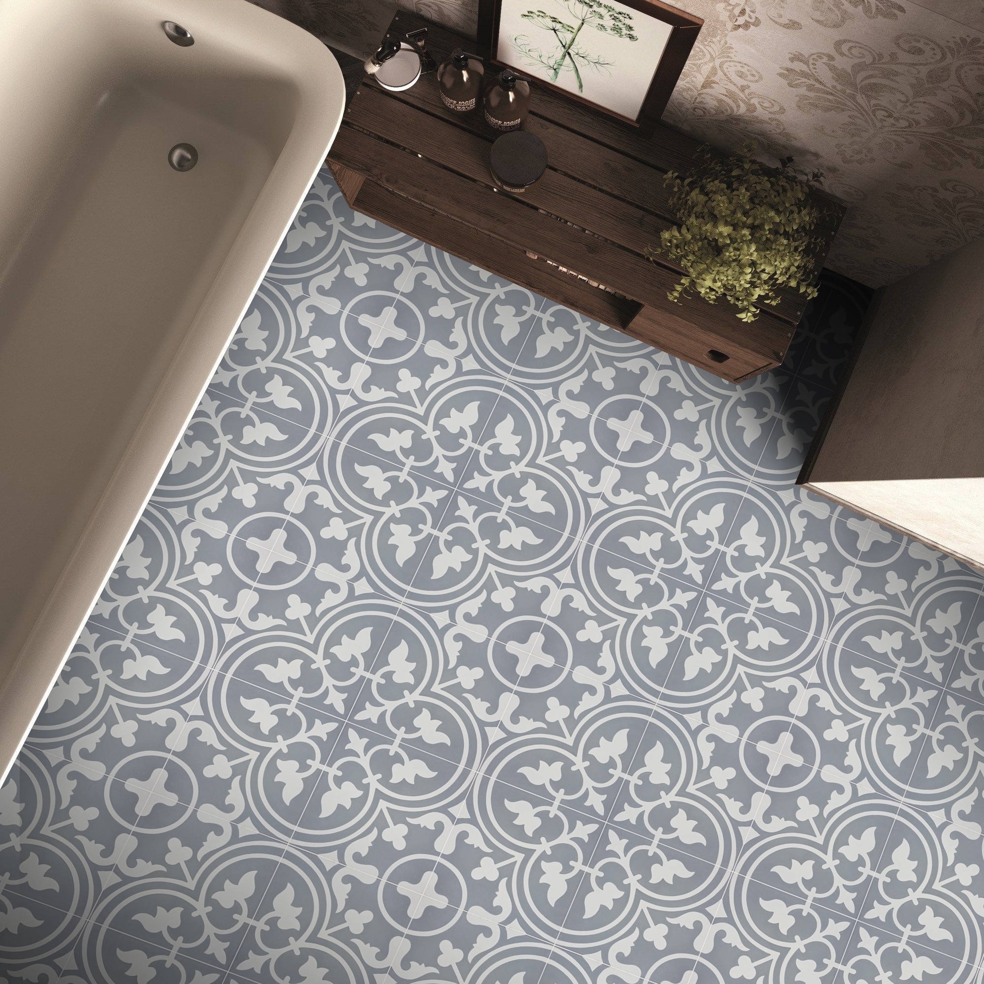 Casa Handmade Cement Tile, 8x8, Grey-White