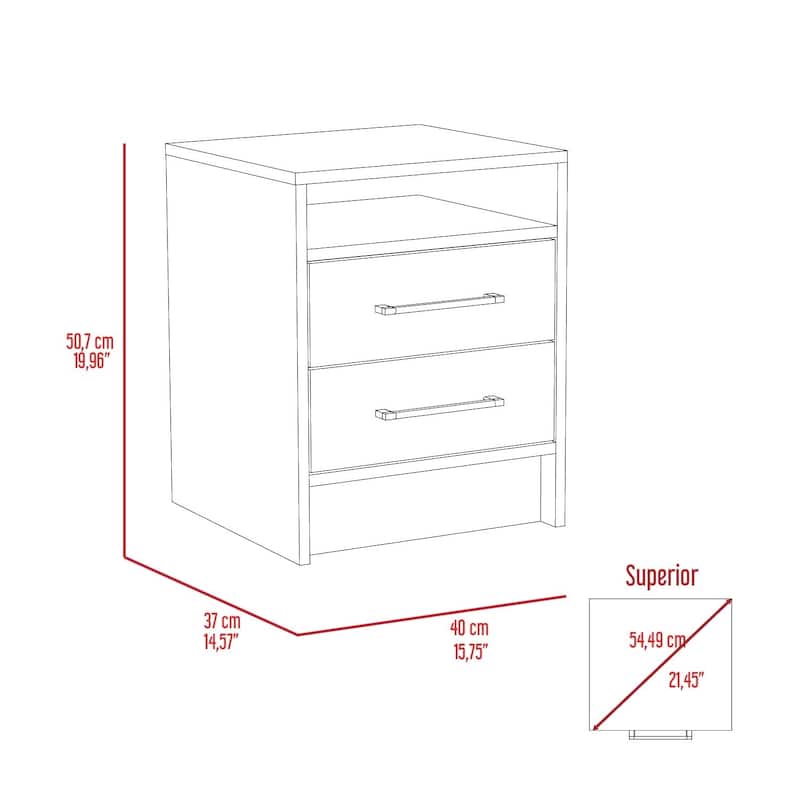 Philadelphia Nightstand with Two Drawers and Concealed Shelf