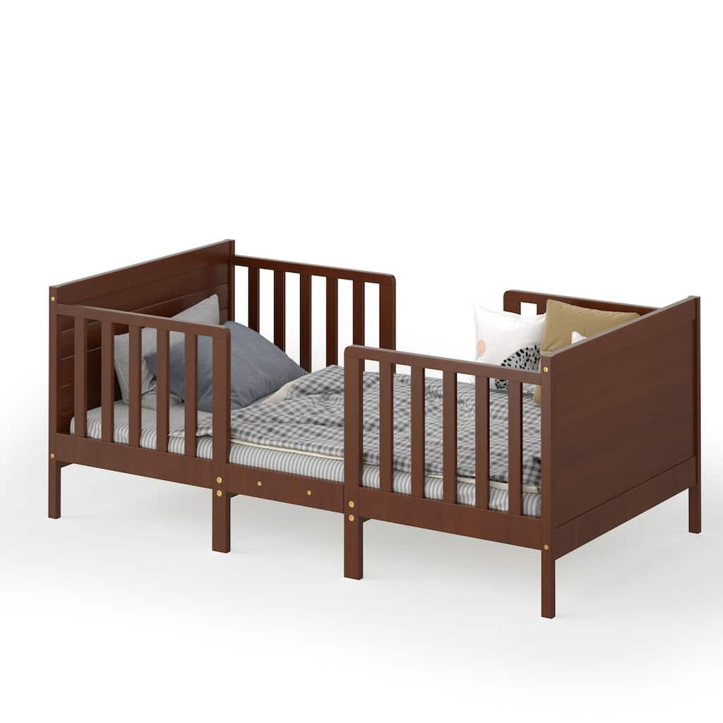 Gymax 2-in-1 Convertible Toddler Bed Kids Wooden Bedroom Furniture w/