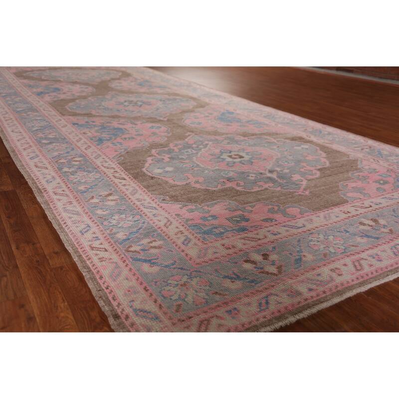Hand Knotted Oriental 100% Wool Carpet Transitional All-Over Pink Oushak Area Rug - 16' 11'' X 6' 10''