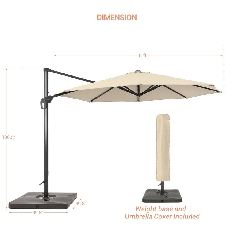 LIVOOSUN 11ft Patio Offset Umbrella Cantilever Umbrella with Base