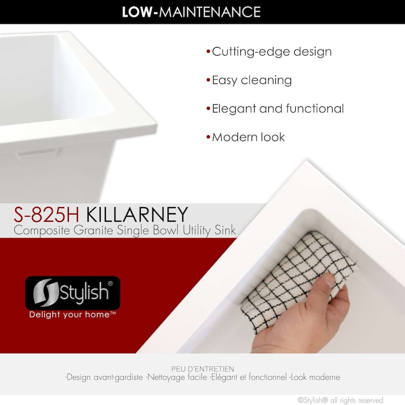 STYLISH 25 inch Single Bowl Dual Mount Composite Granite Utility Sink