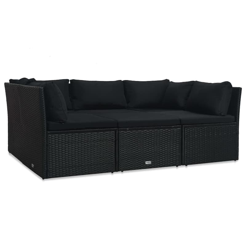 vidaXL Patio Lounge Set Garden Outdoor Sofa with Cushions 4 Piece PE Rattan - 70.9" x 24.8" x 26"