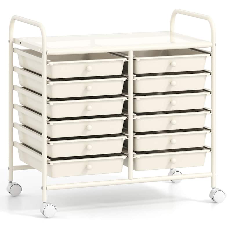 Costway 12 Drawers Rolling Cart Storage Scrapbook Paper Studio - See Details - White