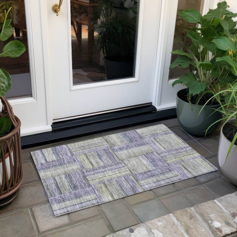 Machine Washable Indoor/ Outdoor Modern Weave Chantille Rug - Purple - 1'8" x 2'6"
