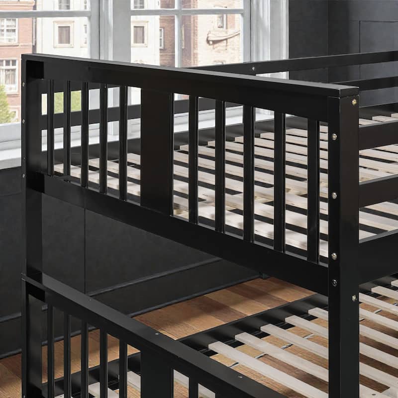 Full Over Full Bunk Bed with Ladder, Solid Wood Convertible Bunk Bed Frame for Bedroom or Guest Room