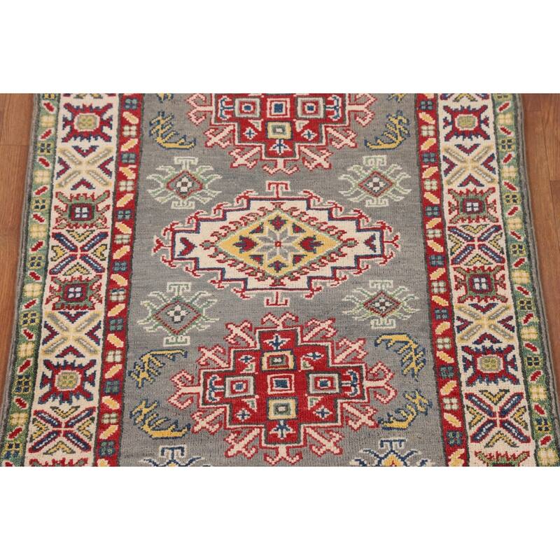 Grey Traditional Kazak Accent Rug Hand-Knotted Wool Carpet - 2'8" x 3'11"
