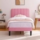 preview thumbnail 2 of 25, Twin Upholstered Platform Bed Frame with Headboard and 12 Wooden Slats, Adjustable Height, Pink