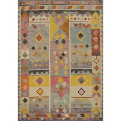 Hand Woven Oriental 100% Wool Carpet Southwestern Tribal Multi-Colored Kilim Area Rug - 9' 11'' X 8' 1''