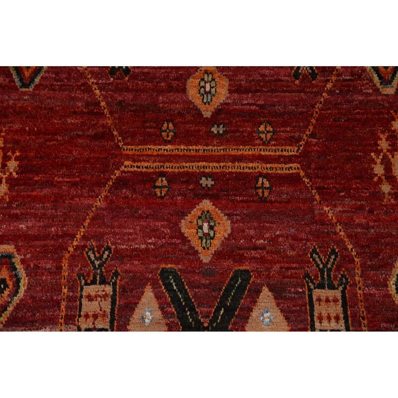 Hand Knotted Oriental 100% Wool Carpet Modern Tribal Red Moroccan Area Rug - 9' 10'' X 6' 11''