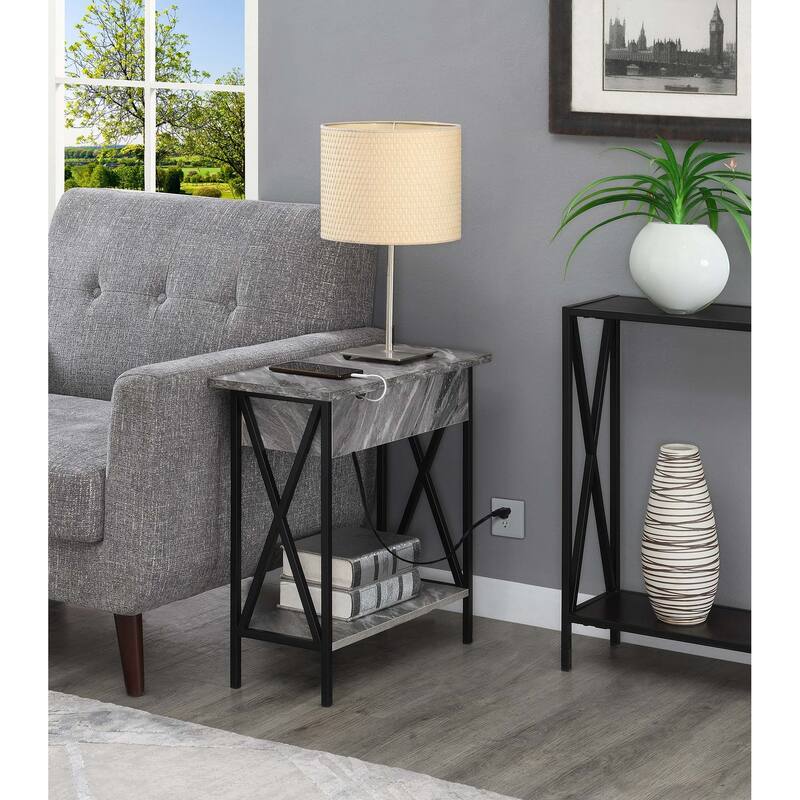 Carbon Loft Ehrlich Flip-top End Table with Charging Station - Grey Faux Marble/Black