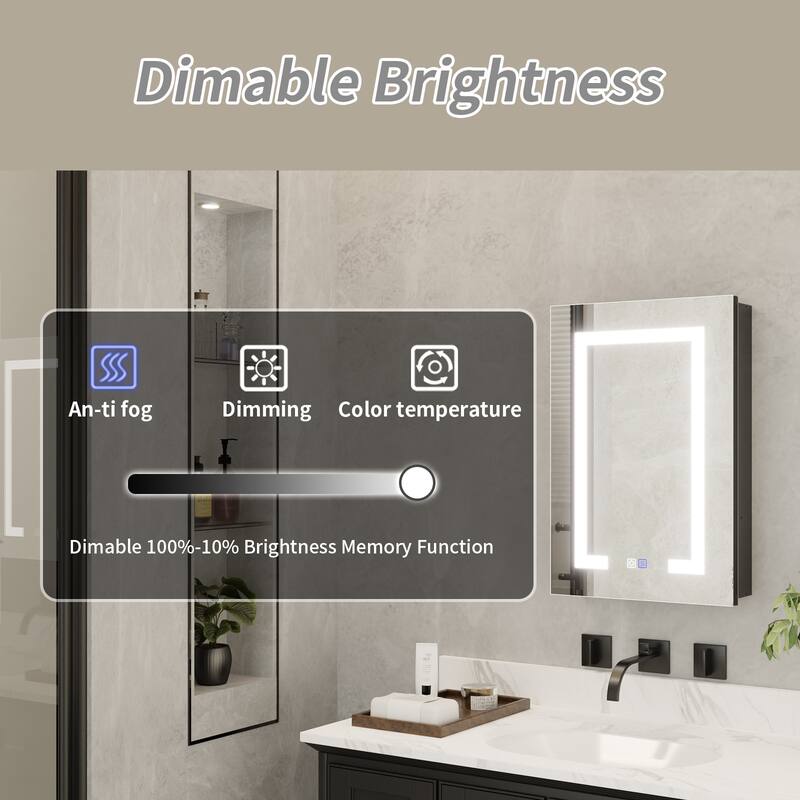 ExBrite 20" x 26" LED Bathroom Medicine Cabinet with Mirrors, Defog