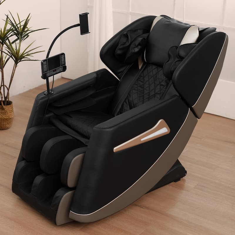 GDFStudio - Leo Ultimate Comfort Massage Chair - Modern Swivel Recliner with Plush Cushioning - Black