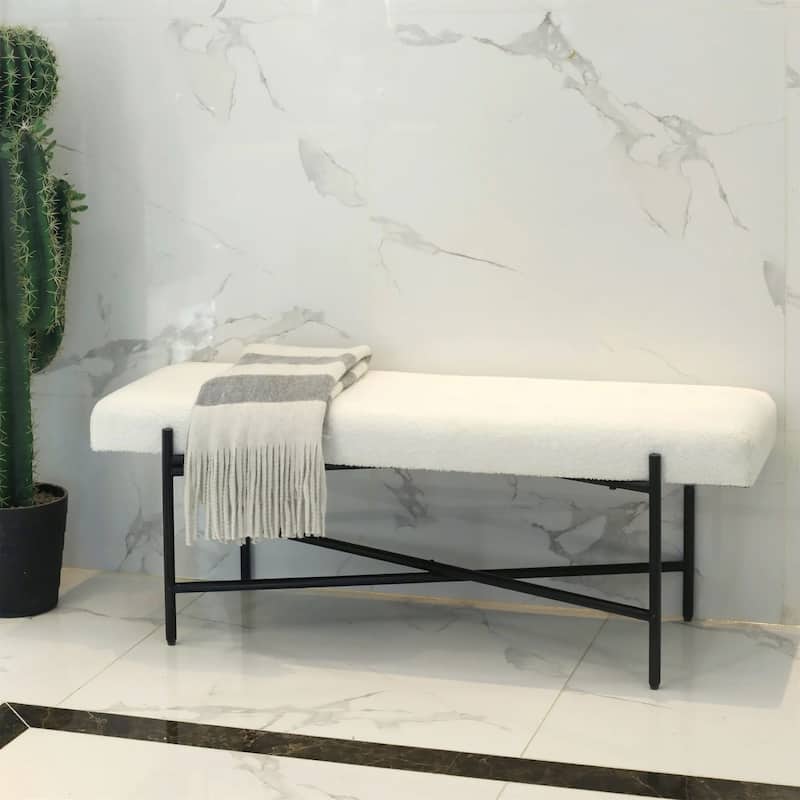 Handmade Rectangular Cushion Top Entryway Bench - 47" - White