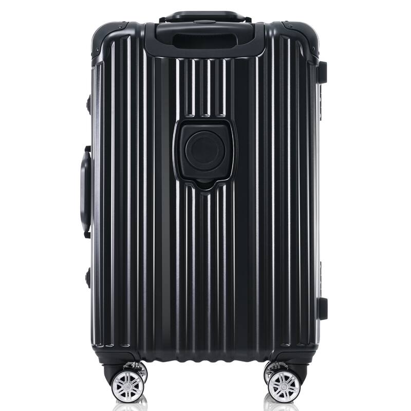 24in Aluminum Frame Luggage with USB port, Vacation Carry-On Suitcase with Spinner Wheels and TSA Lock, Travel Trolley Case