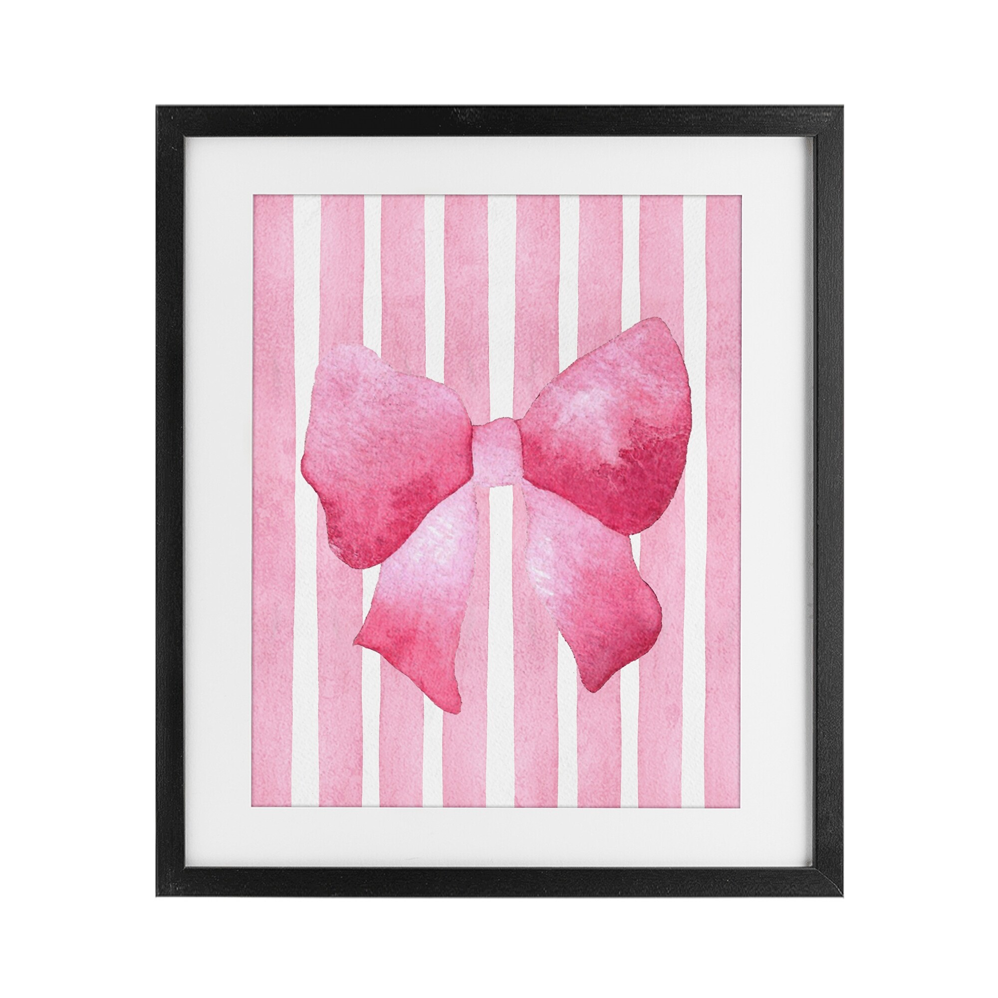 Stupell Chic Bow on Pink Stripes Under Glass Framed Design By Camila Juncos
