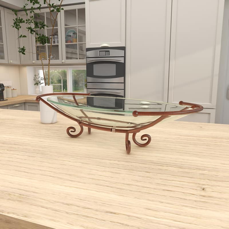 Clear Tempered Glass Kitchen Serving Bowl with Copper Metal Base