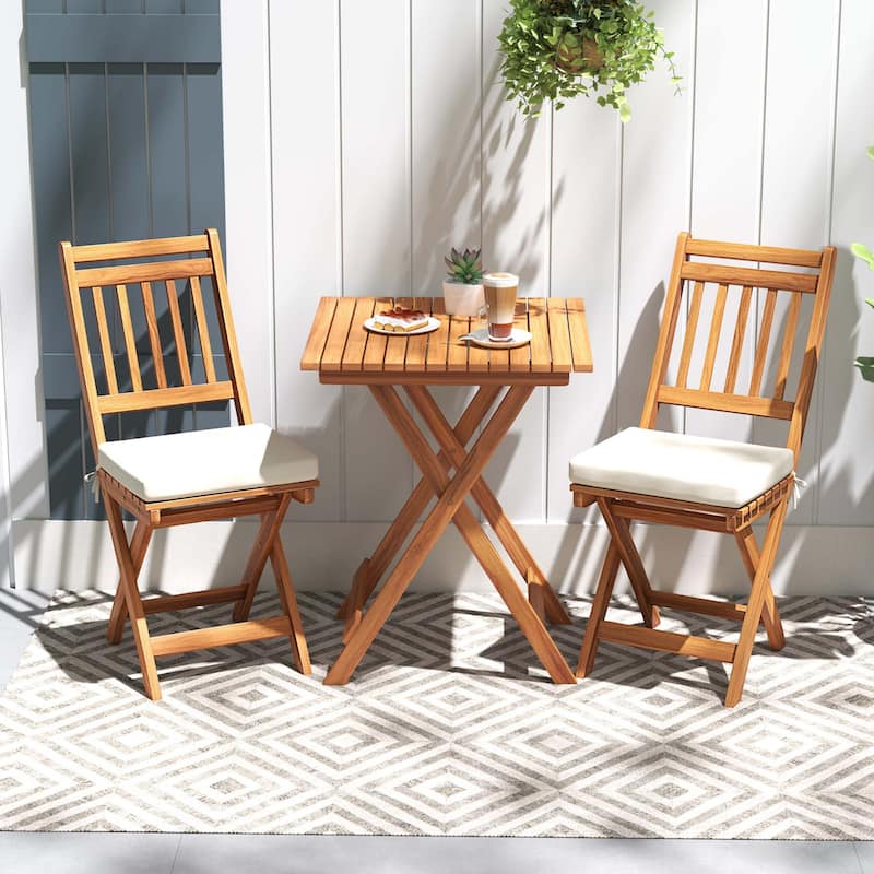 Gymax 3-Piece Folding Bistro Set w/ Removable Seat Cushions Outdoor