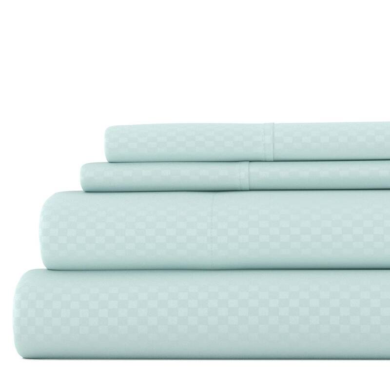 Becky Cameron Premium Checkered Pattern Microfiber 4-piece Deep Pocket Bed Sheet Set - Twin - Aqua