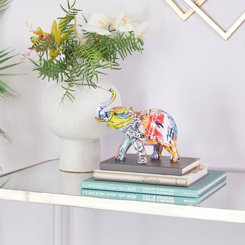 The Novogratz Multi Colored Polystone Graffiti Elephant Sculpture