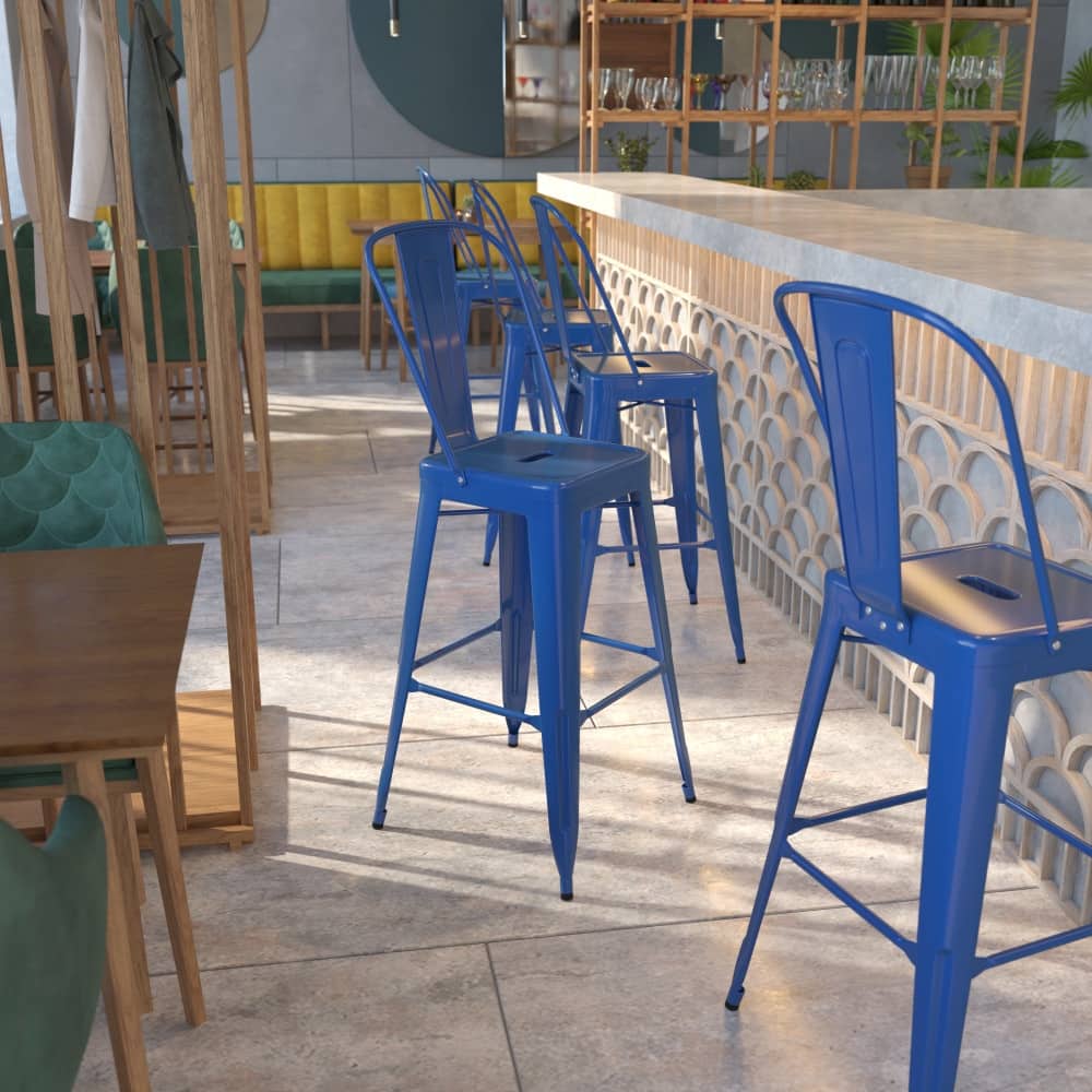 30'' High Metal Indoor-Outdoor Barstool with Back