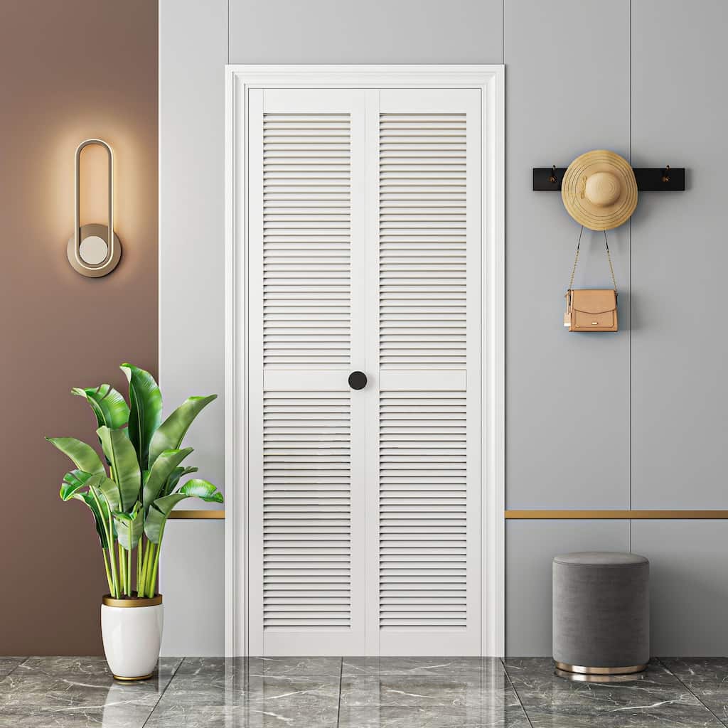 80"H Double Bi Fold Louver Door Solid Manufactured Wood With PVC Surface Closet Door Sliding Barn Door