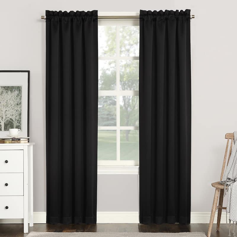 Sun Zero Hayden Energy Saving Blackout Rod Pocket 1-Piece Curtain Panel, Single Panel - 40x63 - Black
